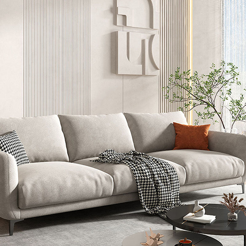 Beige Contemporary Seating with Pillows Square Arm Sofa for Living Room