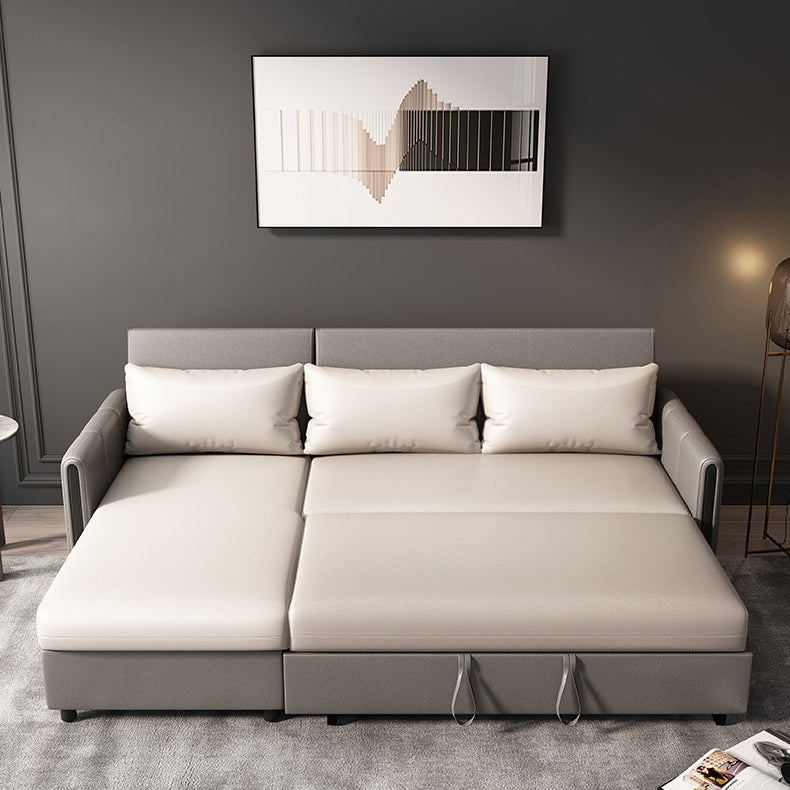 Square Arms Foldable Futon Pillow Included Sleeper Sofa with Storage