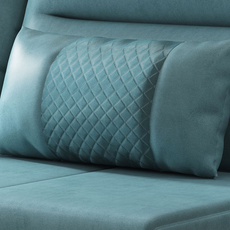 Faux Leather Convertible Sofa with Pillows Armless Seating in Azure