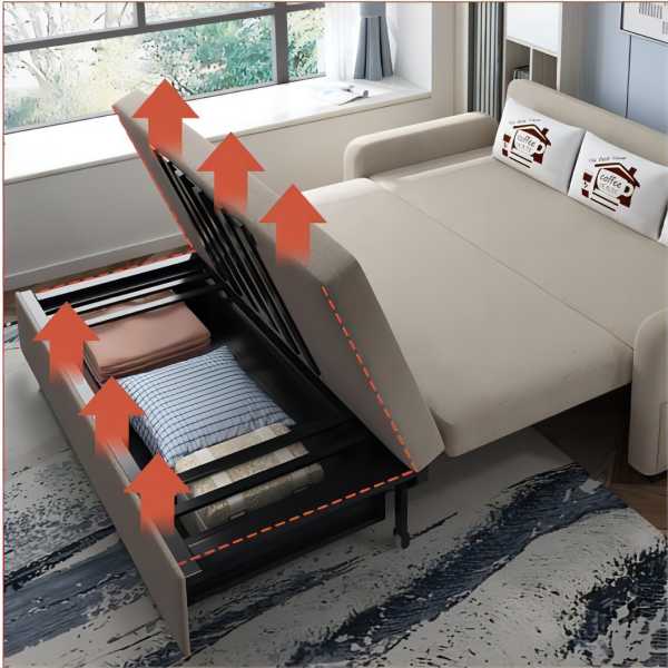 Square Arm Modern Sofa with Pillows Convertible Sofa Bed with Storage