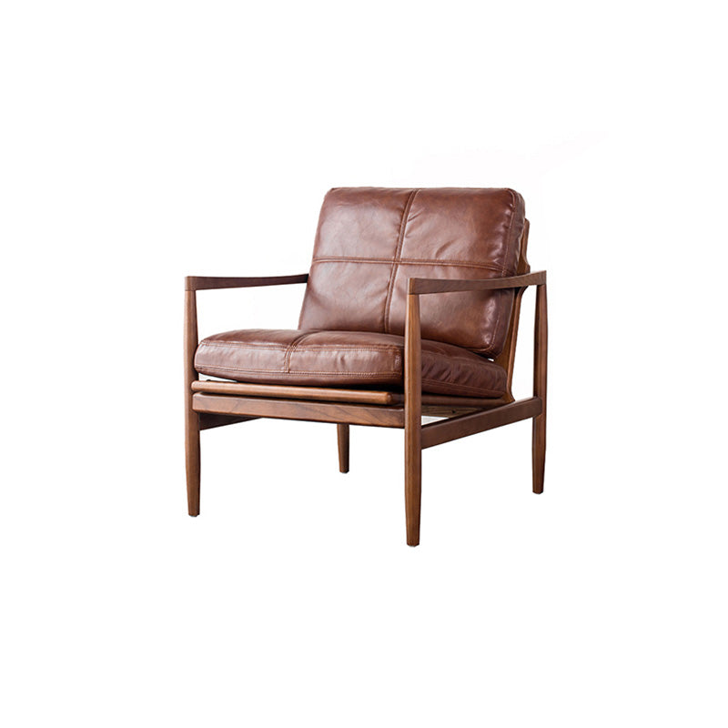 Contemporary Genuine Leather Accent Armchair Tufted Genuine Leather Arm Chair