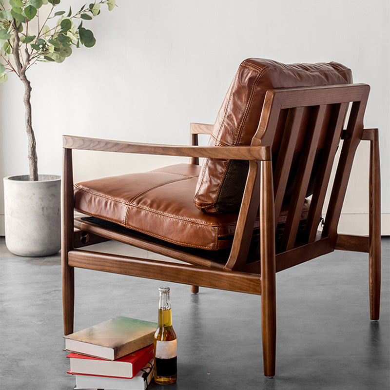 Contemporary Genuine Leather Accent Armchair Tufted Genuine Leather Arm Chair