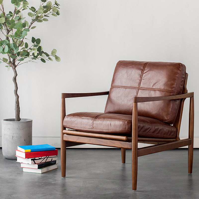 Contemporary Genuine Leather Accent Armchair Tufted Genuine Leather Arm Chair