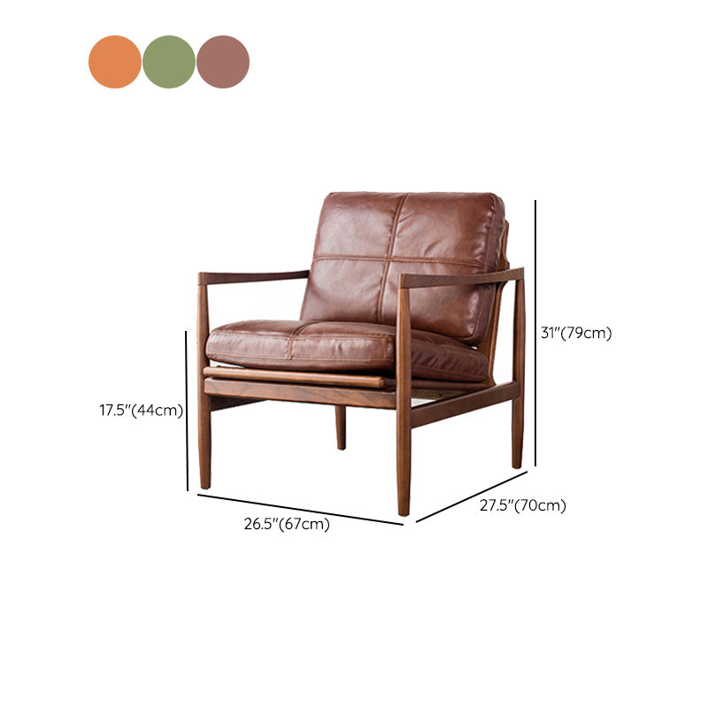 Contemporary Genuine Leather Accent Armchair Tufted Genuine Leather Arm Chair