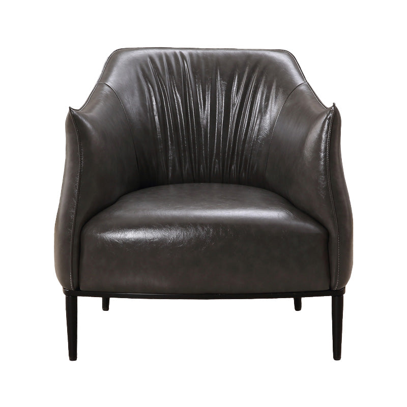 Contemporary Faux Leather Accent Chair Fixed Back Barrel Accent Chair