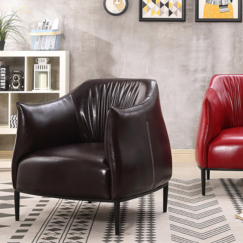 Contemporary Faux Leather Accent Chair Fixed Back Barrel Accent Chair