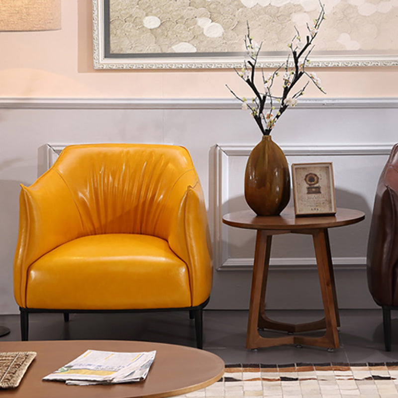 Contemporary Faux Leather Accent Chair Fixed Back Barrel Accent Chair