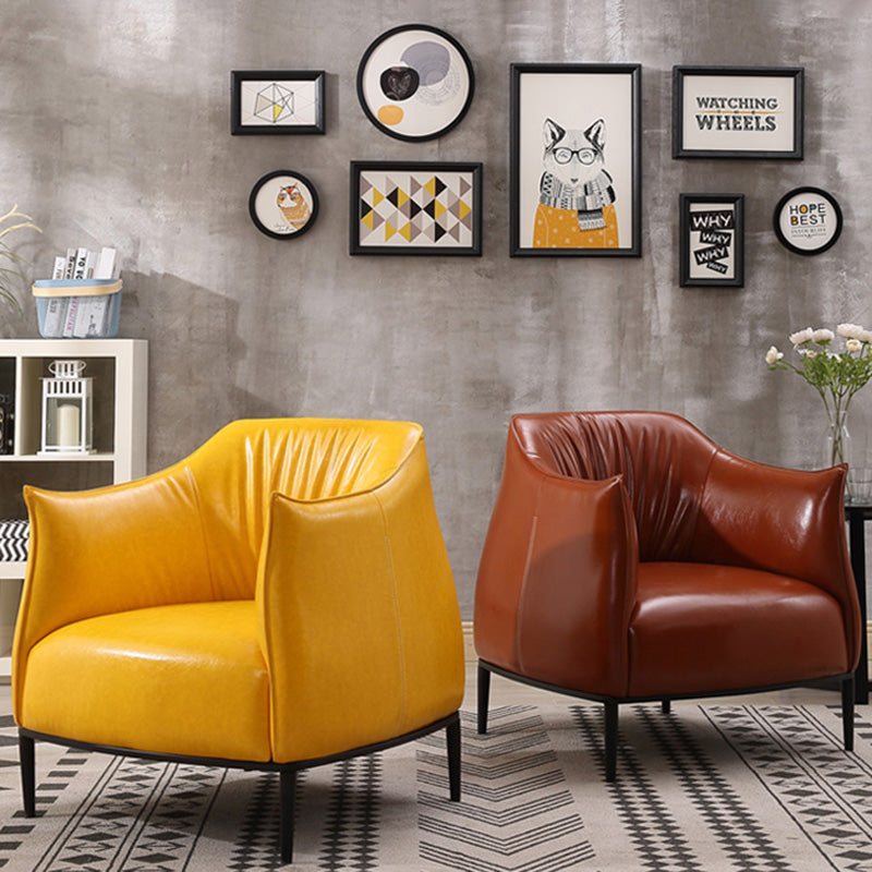 Contemporary Faux Leather Accent Chair Fixed Back Barrel Accent Chair