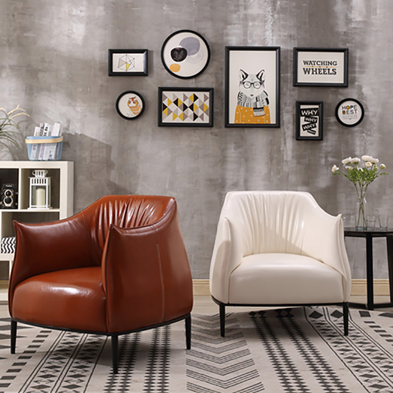 Contemporary Faux Leather Accent Chair Fixed Back Barrel Accent Chair