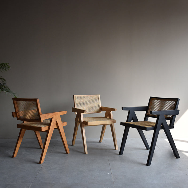 Wood Arms Included Chair Woven Back Lounge Chair for Living Room