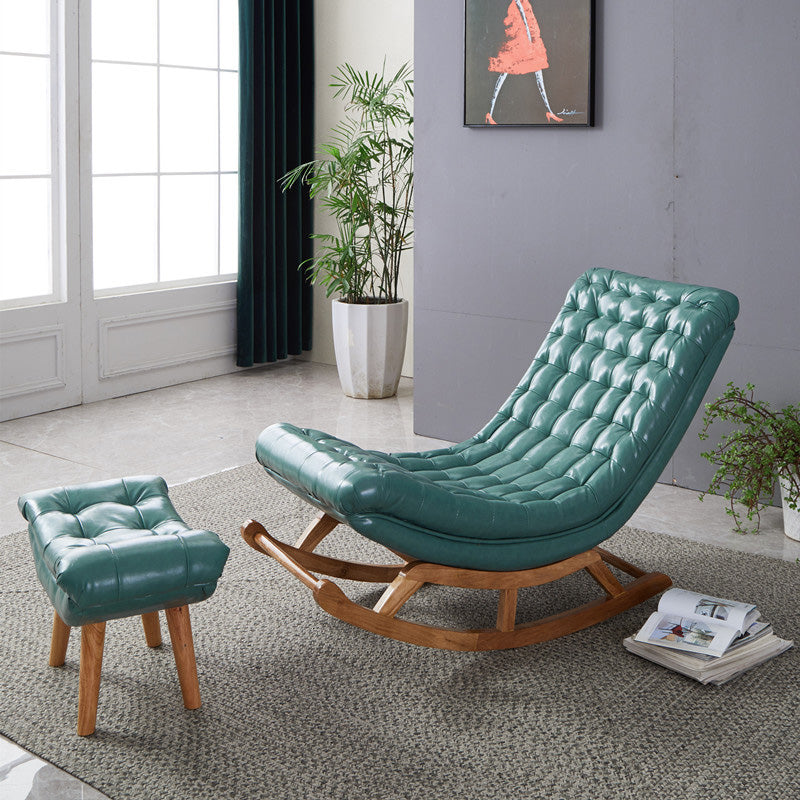 Modern Faux Leather Rocking Chair Tufted Cushions Chair with Pillow