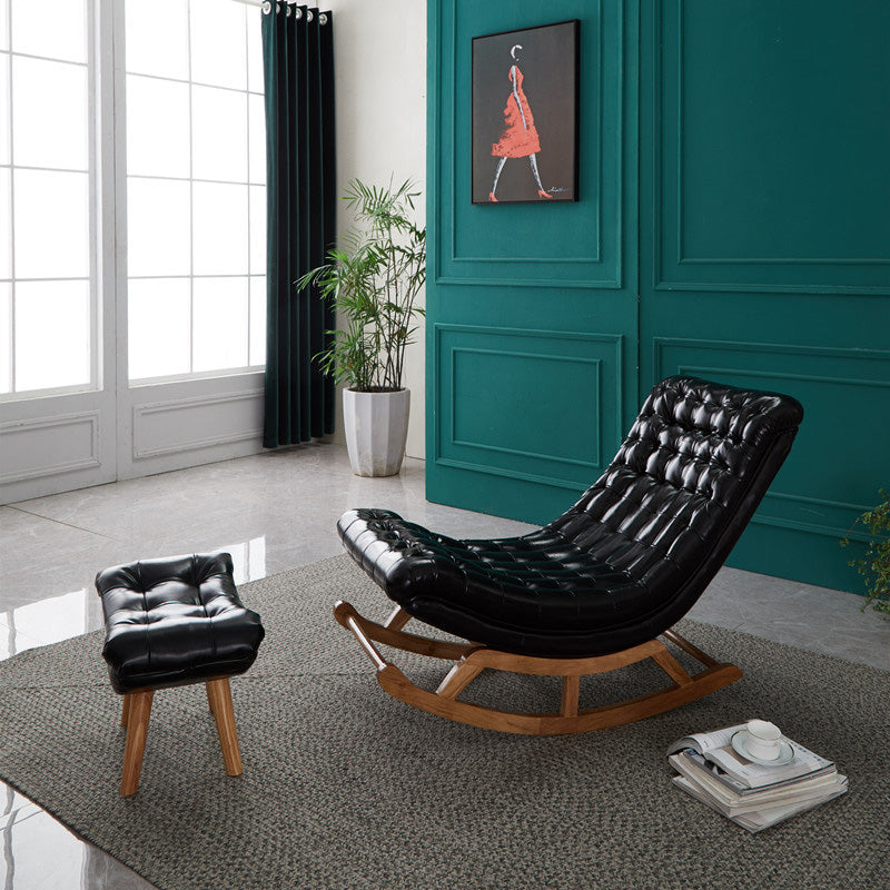 Modern Faux Leather Rocking Chair Tufted Cushions Chair with Pillow