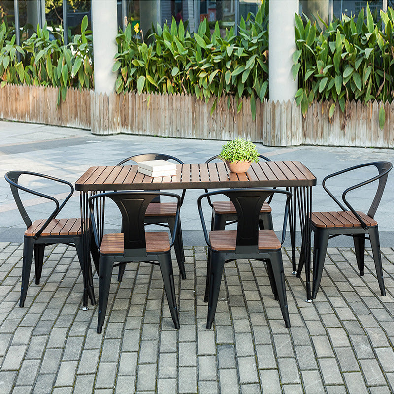 Modern Style 1/5/7 Pieces Metal Rectangle Dining Set Reclaimed Wood Dining Table Set
