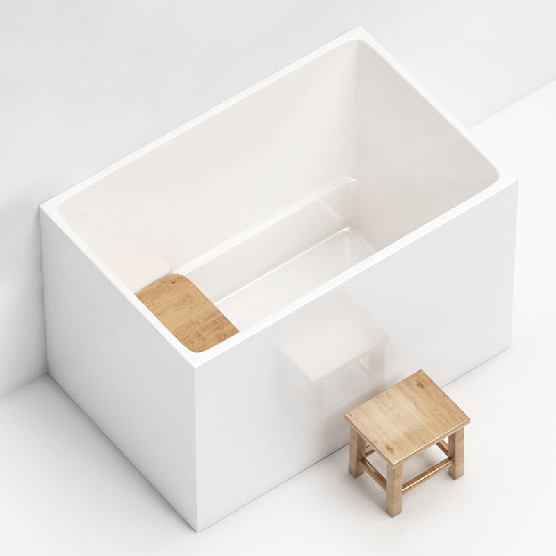 Modern White Rectangle Acrylic Bathtub Freestand Soaking Bathtub with Wood Bedplate