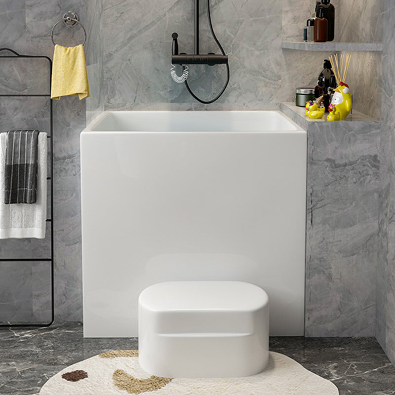 Modern White Rectangle Acrylic Bathtub Freestand Soaking Bathtub with Wood Bedplate