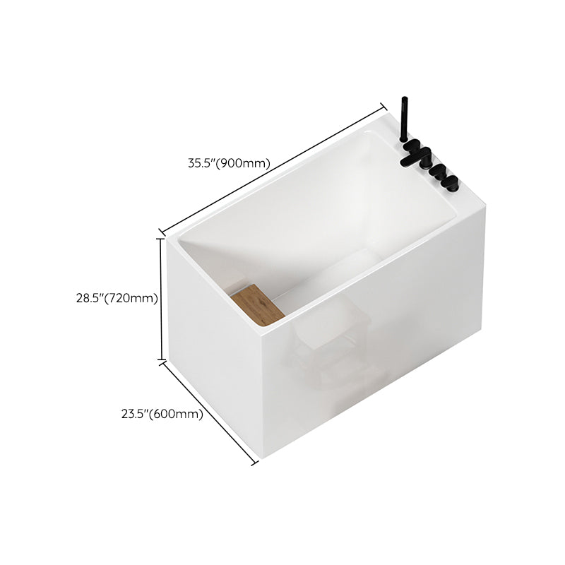 Modern White Rectangle Acrylic Bathtub Freestand Soaking Bathtub with Wood Bedplate