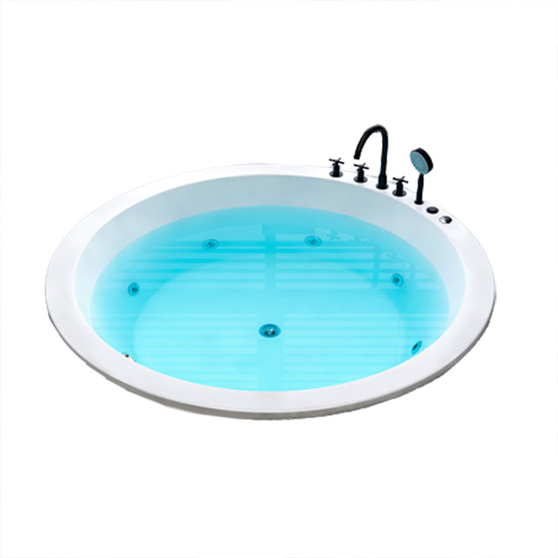 Modern Round White Acrylic Bathtub Embedded Bathtub with Drain and Massage Device