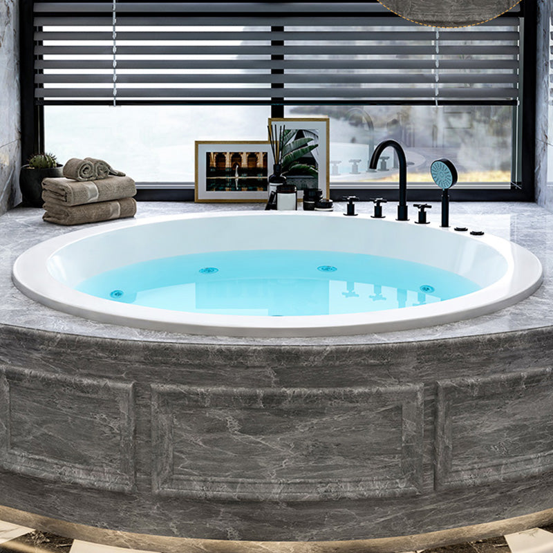 Modern Round White Acrylic Bathtub Embedded Bathtub with Drain and Massage Device