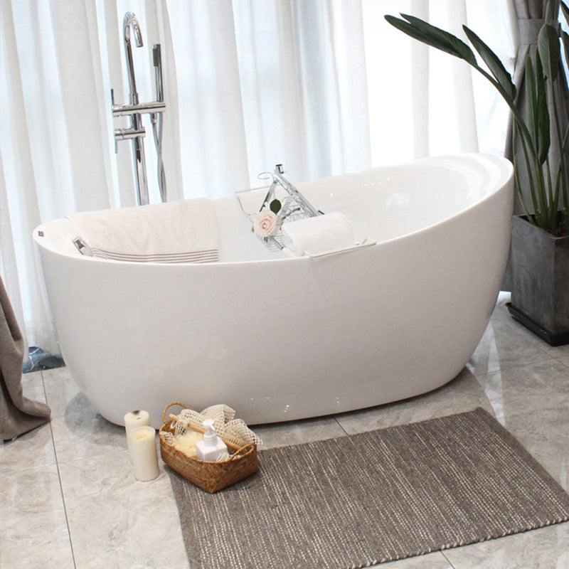 Modern White Ellipse Acrylic Bathtub Freestand Soaking Bathtub with Drain Bath Tub
