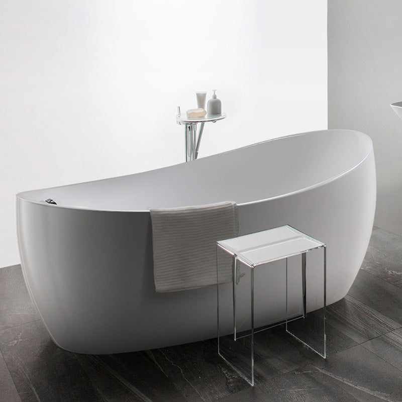 Modern White Ellipse Acrylic Bathtub Freestand Soaking Bathtub with Drain Bath Tub