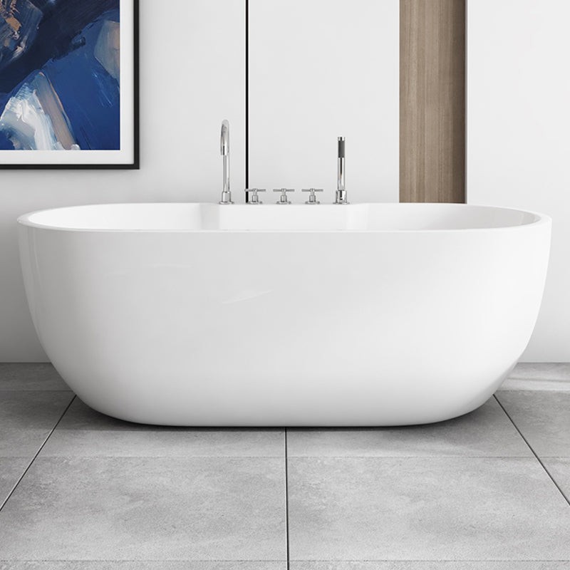 White Acrylic Oval Bathtub for Home Soaking Freestanding Tub with Drain