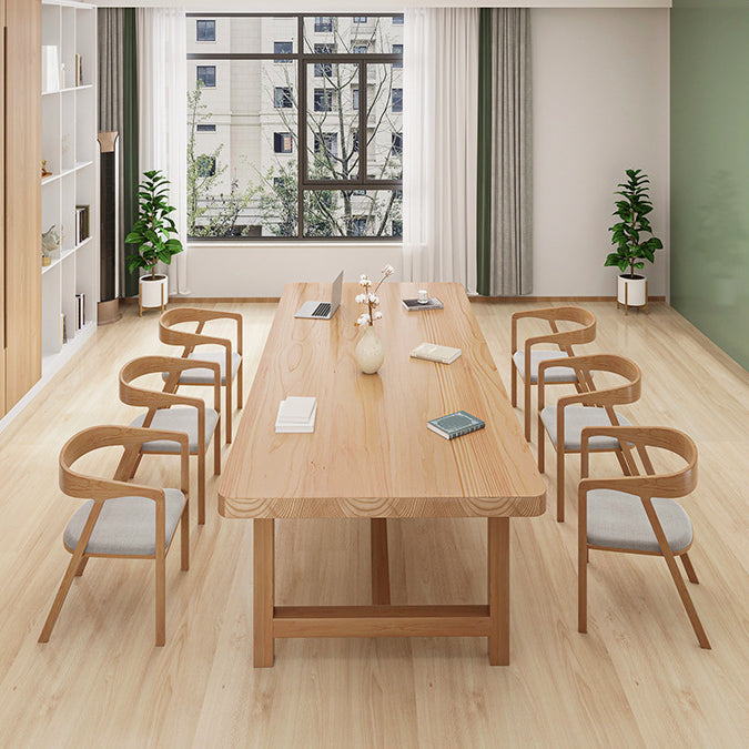 Rectangle Trestle Base Dining Table Modern Wood Table for Kitchen