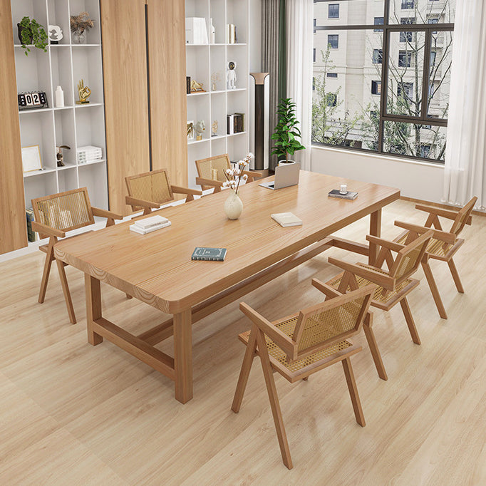 Rectangle Trestle Base Dining Table Modern Wood Table for Kitchen