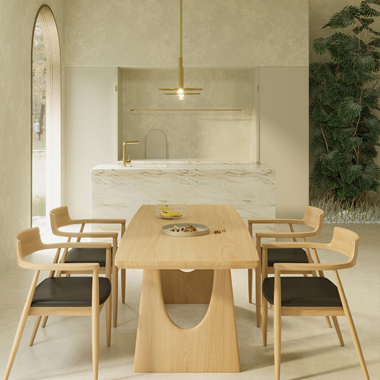 Rectangle Double Pedestal Dining Table Modern Pine Wood Table for Living Room