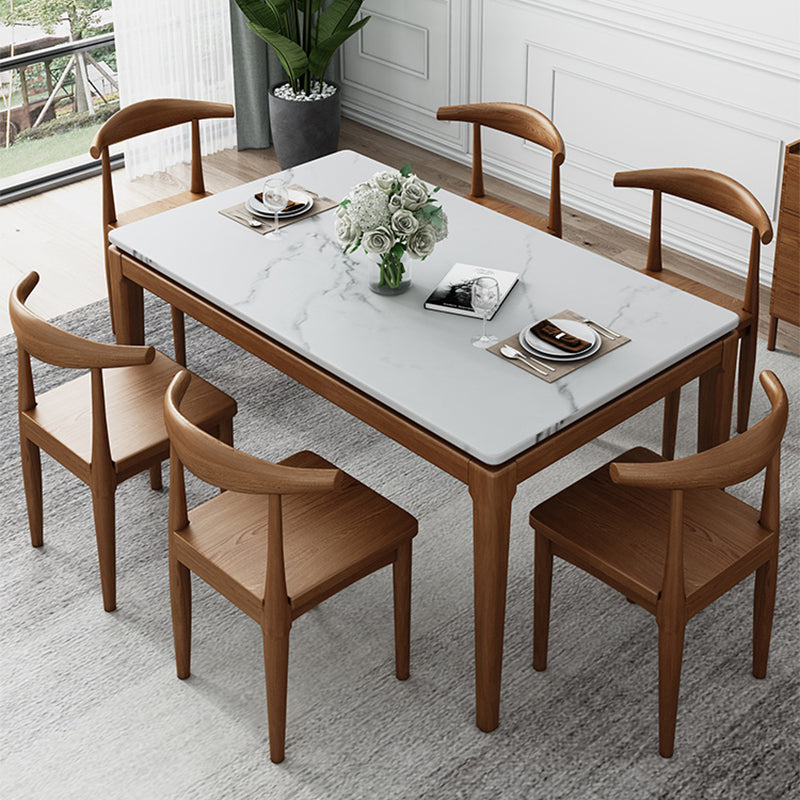 Mid-Century Rectangle Dining Table Stone Top Dining Table for Dining Room