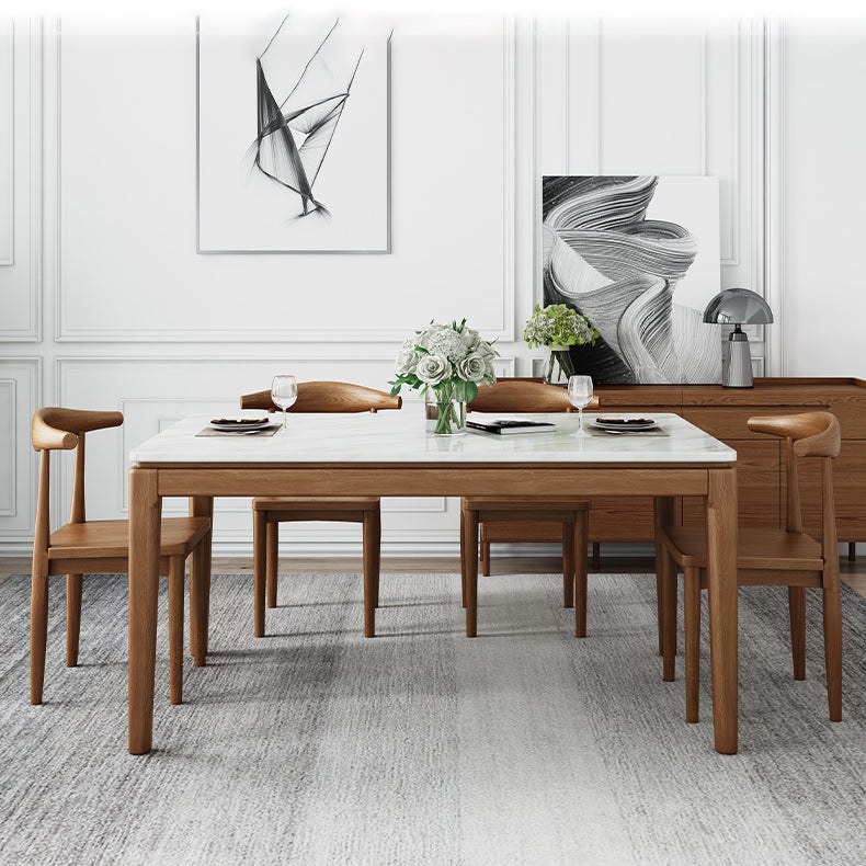 Mid-Century Rectangle Dining Table Stone Top Dining Table for Dining Room