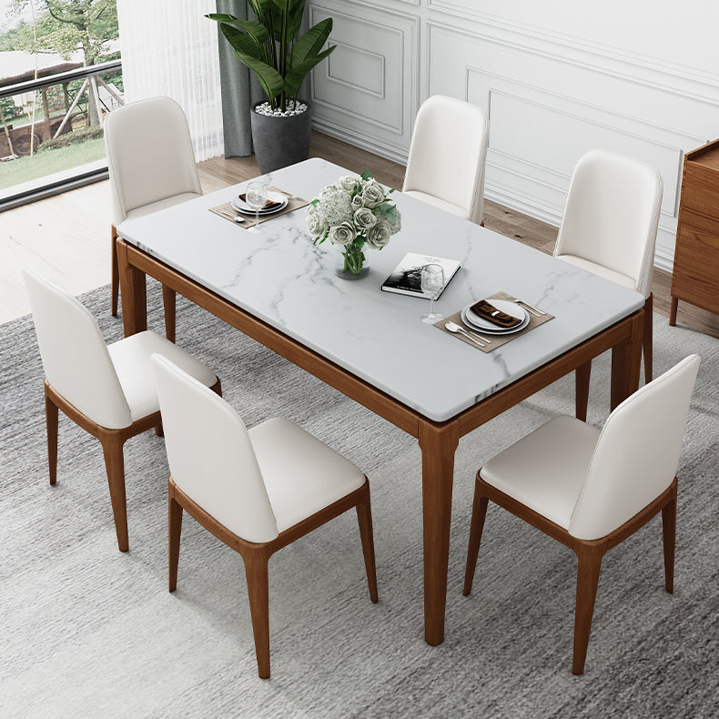 Mid-Century Rectangle Dining Table Stone Top Dining Table for Dining Room