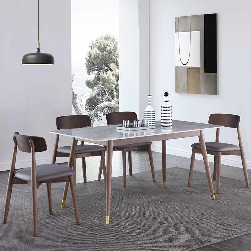 Rectangle Grey Dining Table Rubberwood Solid Wood Legs Dining Table