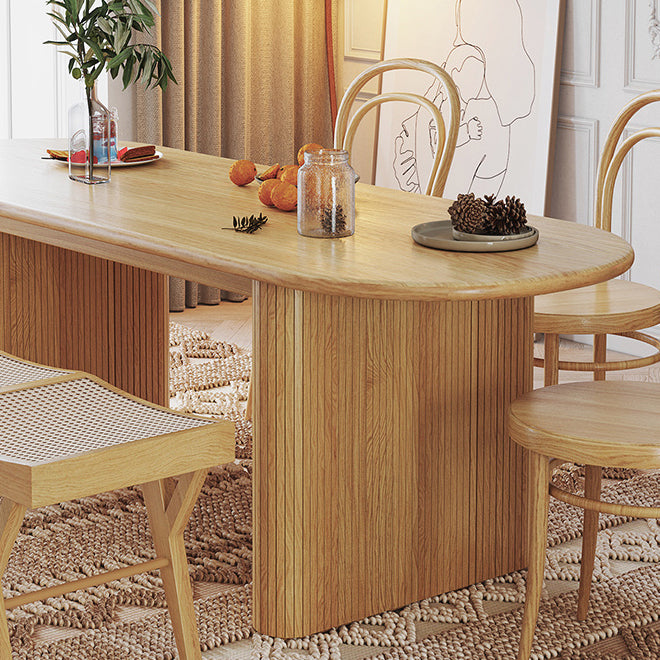 Modern Oval Dining Table Solid Wood Dining Table with Double Pedestal