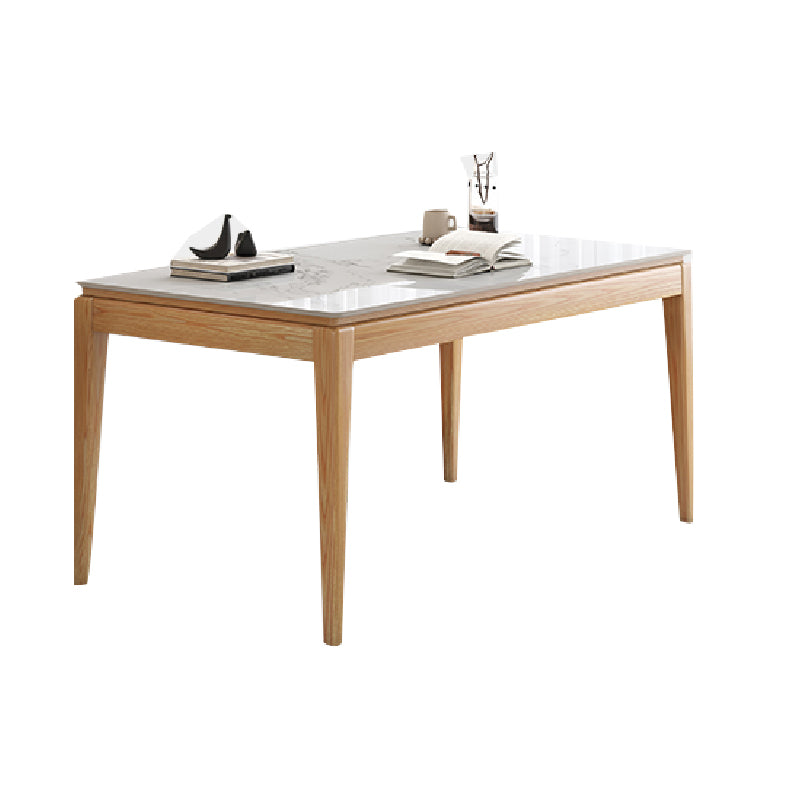 Rectangle Stone Dining Table Mid-Century Table with Natural Finish Legs