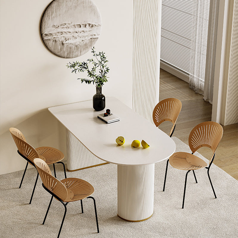 Double Pedestal Dining Table Stone Top Dining Table in White for Kitchen