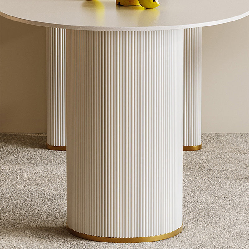 Double Pedestal Dining Table Stone Top Dining Table in White for Kitchen