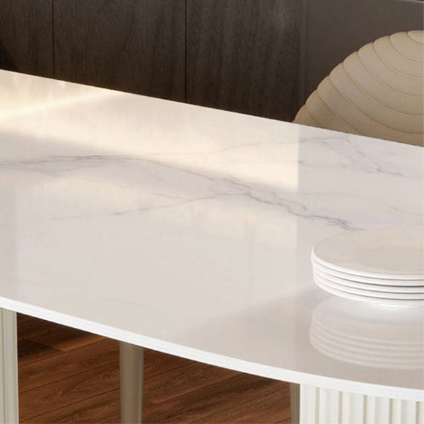 Double Pedestal Dining Table Stone Top Dining Table in White for Kitchen