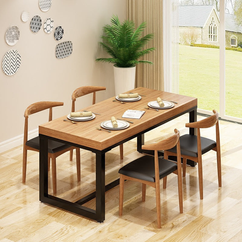Industrial Natural Finish Dining Table Indoor Rectangle Table with Metal Base