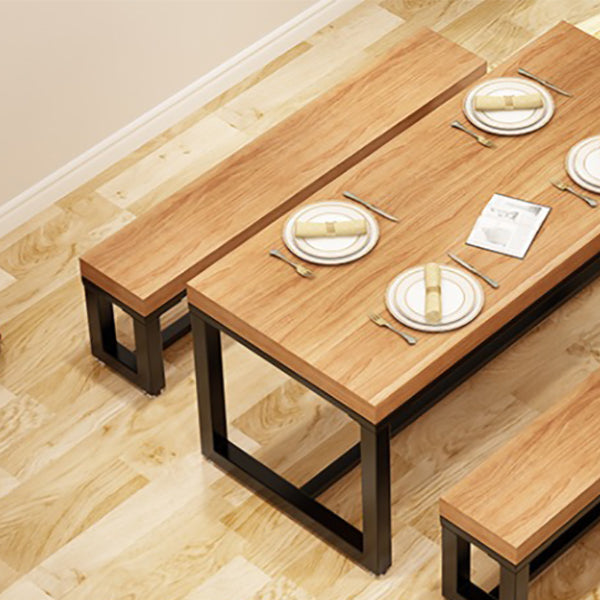 Industrial Natural Finish Dining Table Indoor Rectangle Table with Metal Base