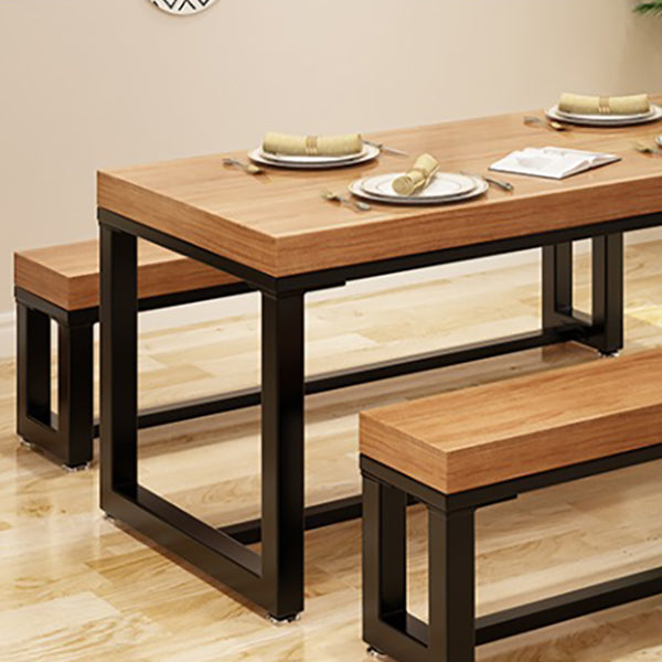 Industrial Natural Finish Dining Table Indoor Rectangle Table with Metal Base