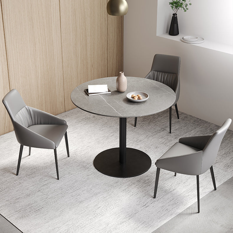 Gray Stone Dinette Table with Metal Base Modern Round Dining Table for Home