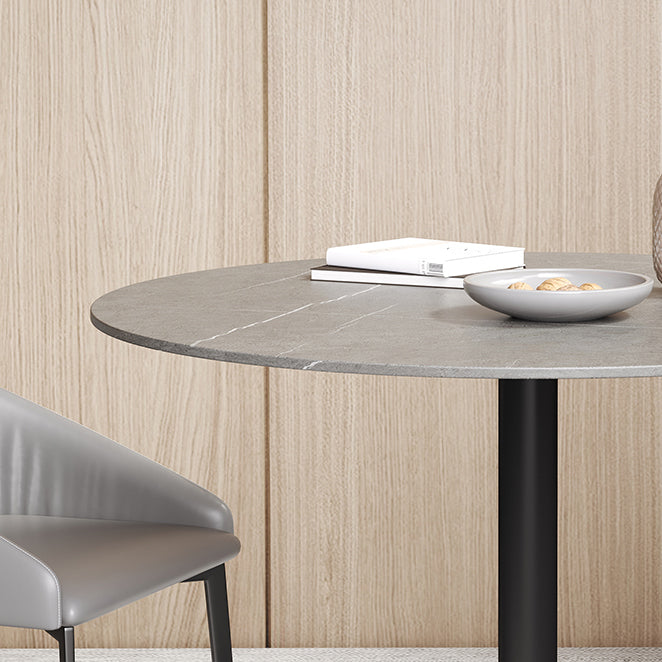 Gray Stone Dinette Table with Metal Base Modern Round Dining Table for Home