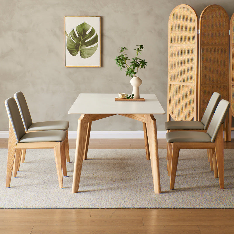 Mid-Century Modern Dining Table White Stone Top Table with Wooden Base