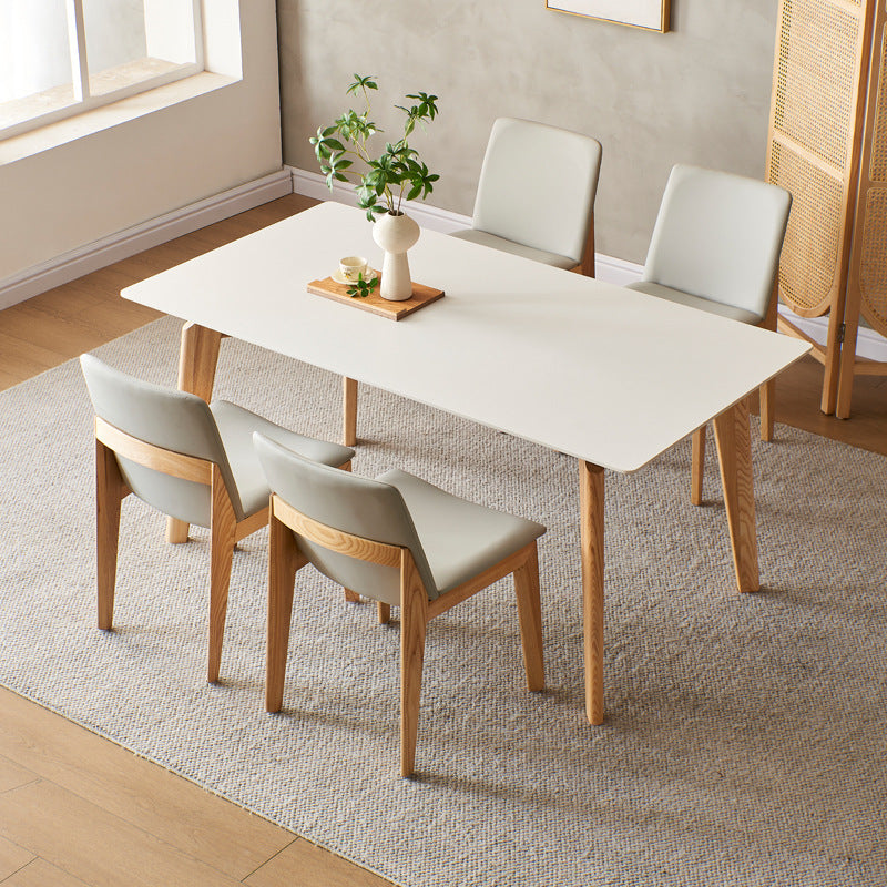 Mid-Century Modern Dining Table White Stone Top Table with Wooden Base