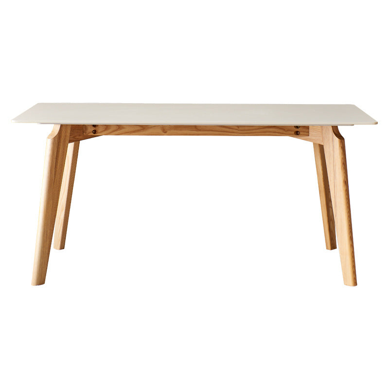 Mid-Century Modern Dining Table White Stone Top Table with Wooden Base