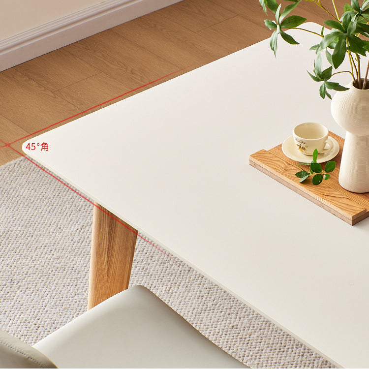 Mid-Century Modern Dining Table White Stone Top Table with Wooden Base