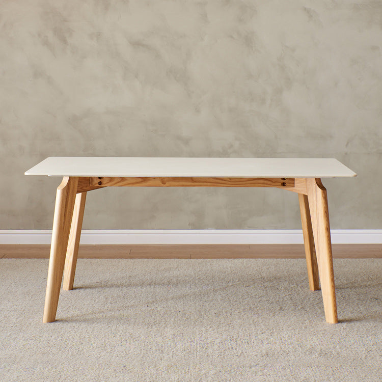 Mid-Century Modern Dining Table White Stone Top Table with Wooden Base