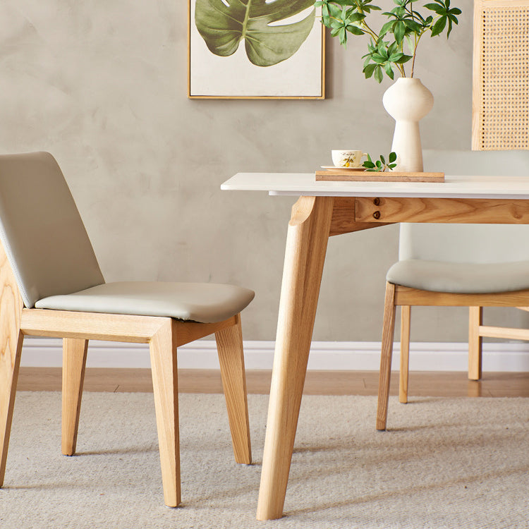 Mid-Century Modern Dining Table White Stone Top Table with Wooden Base
