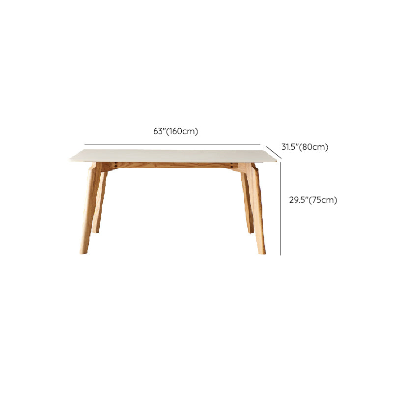 Mid-Century Modern Dining Table White Stone Top Table with Wooden Base