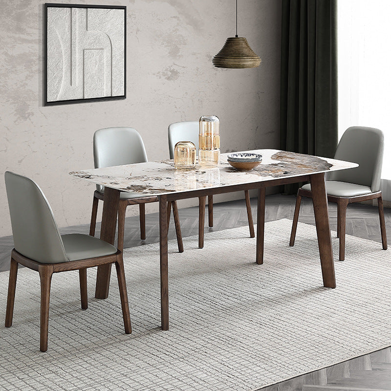 Mid-Century Dining Table for Home Stone Top Table with Wooden Frame